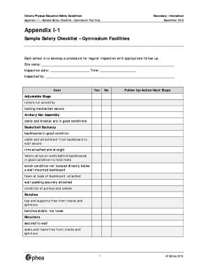 Fillable Online safety ophea Appendix I-1 - Ontario Physical Education ...