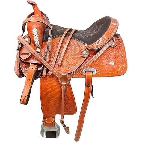 Western Horse Barrel Saddle Leather Tack Set Matching Headstall Breast ...