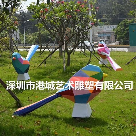 动物几何色块草坪摆件之一玻璃钢抽象切面喜鹊鸟雕塑_港城雕塑-站酷ZCOOL