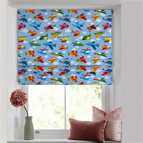 Aero Funland Kids Light Blue Satin Roman Blind (DS245A) Normal Lining ...