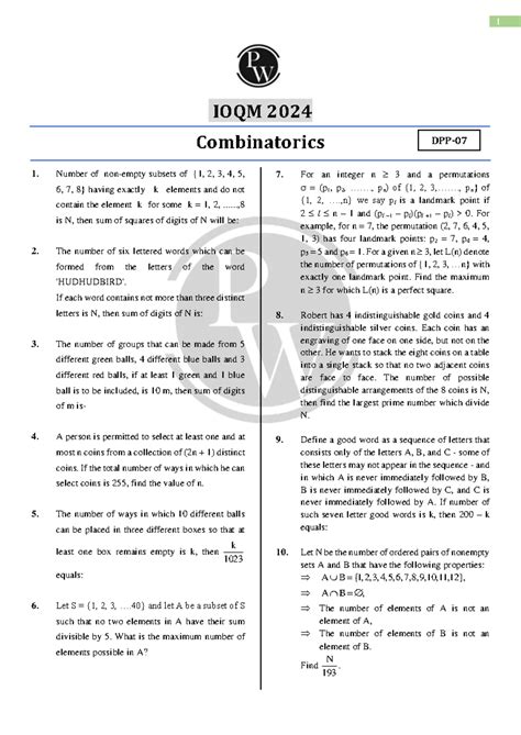 Combinatorics DPP 07 Solutions for IOQM 2024 Exam Preparation - Studocu