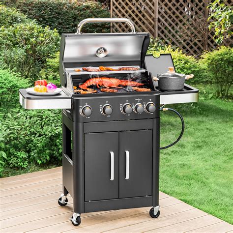 Summit Living Stainless Steel 4 Burner Propane Gas BBQ Grill with Side ...