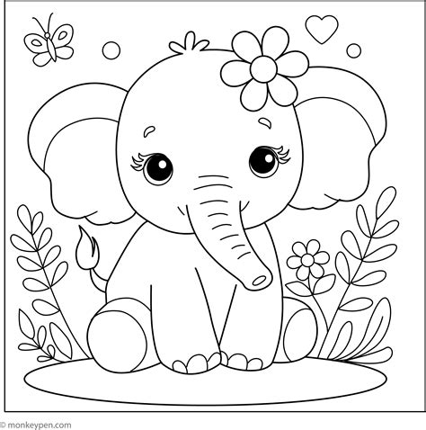 Elephant Coloring Printable Coloring Page Outline Of Cute Elephant,
