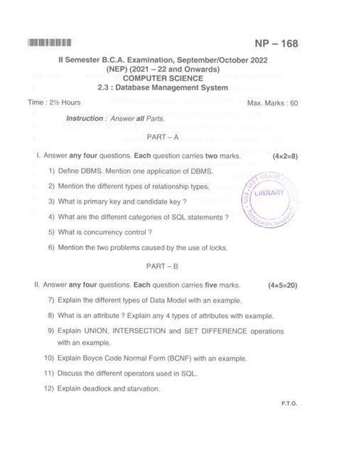 NP 168 II Sem B.C.A. DBMS Previous Year QP & Model Papers - Studocu