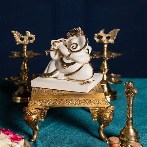 Buy Gold Plated Ganesha with Flute Marble Idol Online in India ...