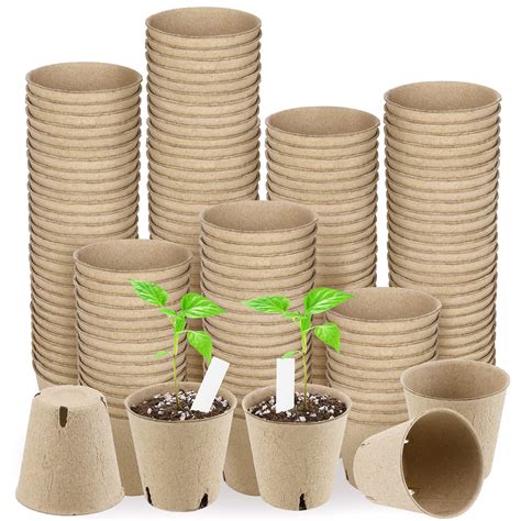 Buy Hahood 150 Pieces Peat Pots Seed Starters 4 Inch Peat Pots Round ...