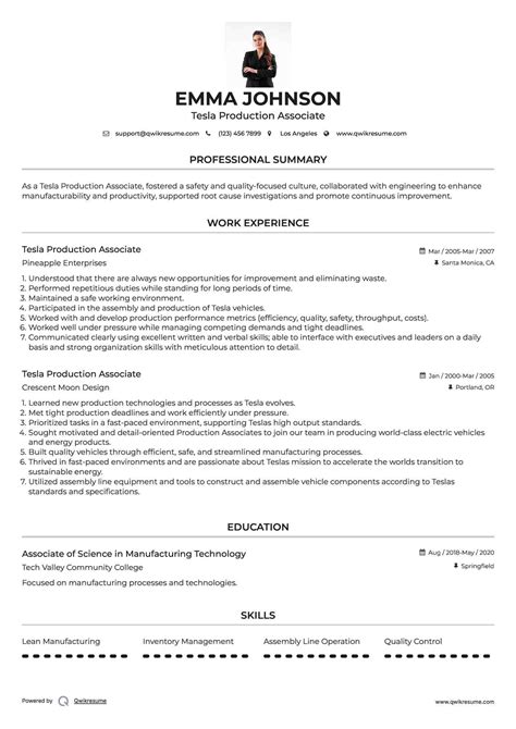 10+ Tesla Production Associate Resume Samples & Templates for 2025