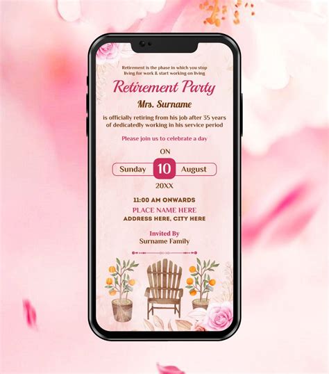 Retirement Party Function Invitation | Elegant Chair & Floral Theme E ...