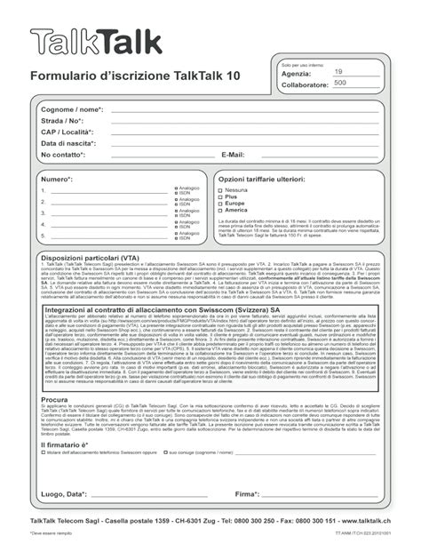 Compilabile Online talk-talk Solo per uso interno Formulario ...