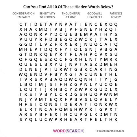 Kindness Word Search - Consideration, Sensitivity, Thoughtful, Goodwill ...