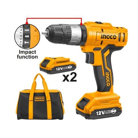 Buy Ingco Impact Drill 12V Lithium-Ion 1.5Ah Batteries CIDLI1222 Online ...