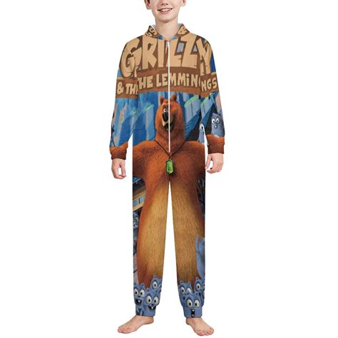 Grizzy And The Lemmings Kids One Piece Pajama Hooded Union Suit PJs ...