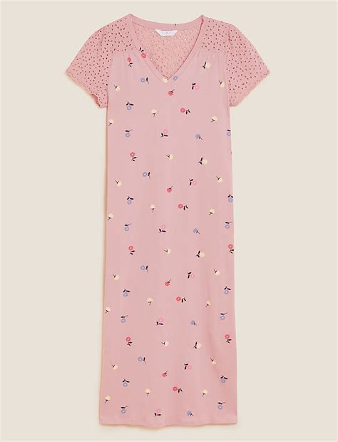 Buy Floral Broderie Long Nightdress at Marks & Spencer
