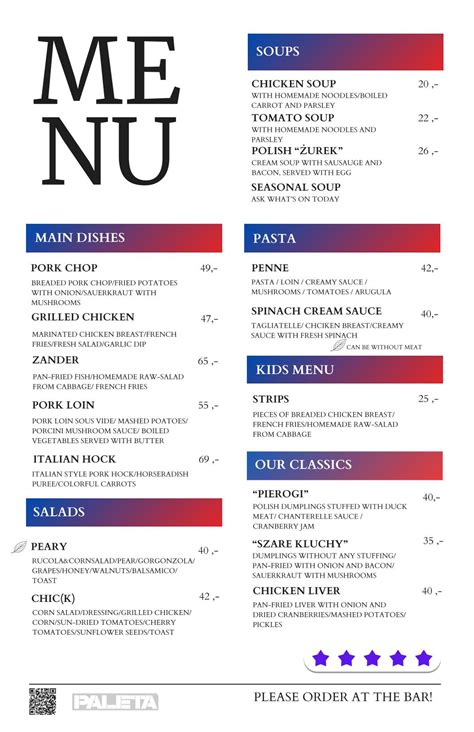 Menu at Paleta Food&Friends restaurant, Kórnik