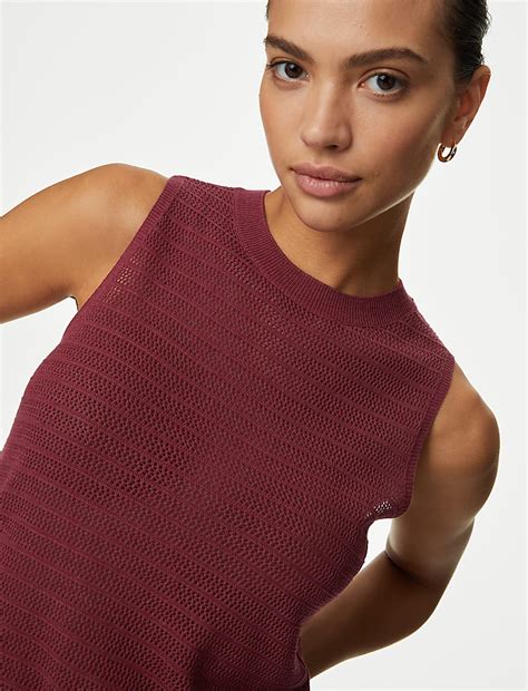 Buy Textured Crew Neck Knitted Vest with Linen at Marks & Spencer
