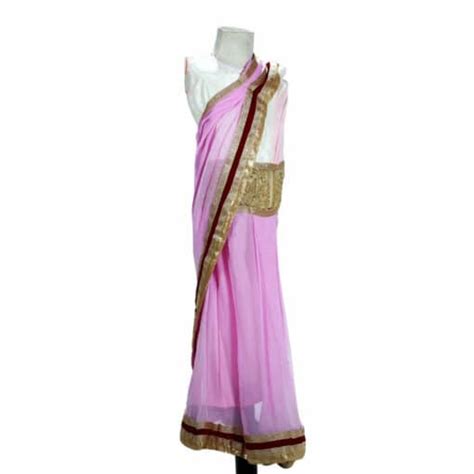 Exclusive Designer Baby Pink Georgette Party Wear Saree for Indian Girls