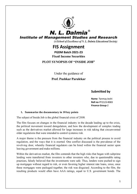 Tanmay Joshi B065 FIS assignment-2 - FIS Assignment PGDM Batch 2021 ...