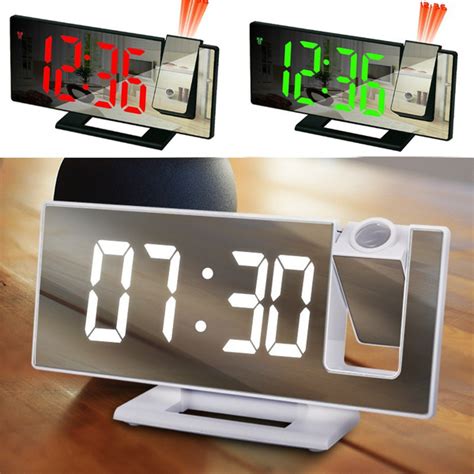 LED Digital Projection Clock Alarm Clock Wall Projector Ceiling Clock Time Temperature Display ...