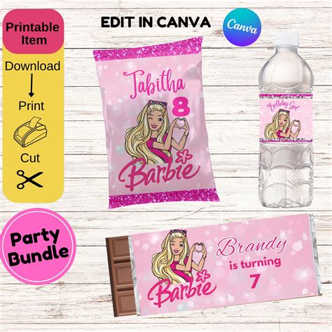 Barbie Water Bottle Labels - Barbie Birthday Water Bottle Labels - Pri ...