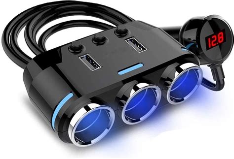 HSR 3 Socket LED Voltage Display Dual USB Car Charger on/Off Switches ...