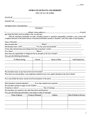 Proof of Death and Heirship Affidavit - Blank Fillable Template | Fill ...
