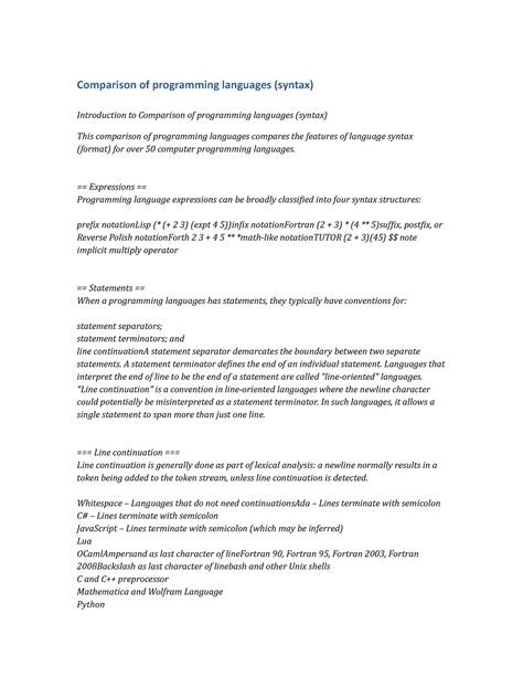 Image result for Programming Language Syntax Comparison
