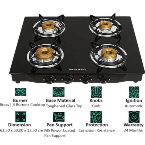 Faber 4 Burner Jumbo 4BB BK AI Toughened Glass Top Corrosion Resistanc ...