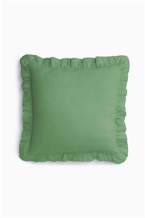 Buy Linen Ruffle Medley Cushion Cover In Retro Green – Live Linen