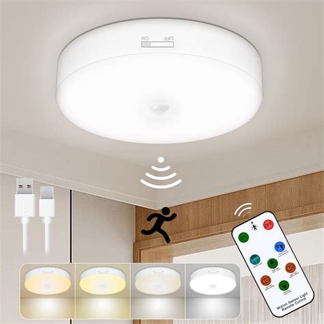 TOOWELL Rechargeable Motion Sensor Light with Remote, Battery Operated Ceiling Light 5 ...