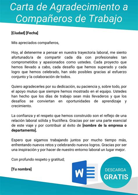 Carta de Agradecimiento a Compañeros de Trabajo 【 2026 】| Formatos de ...