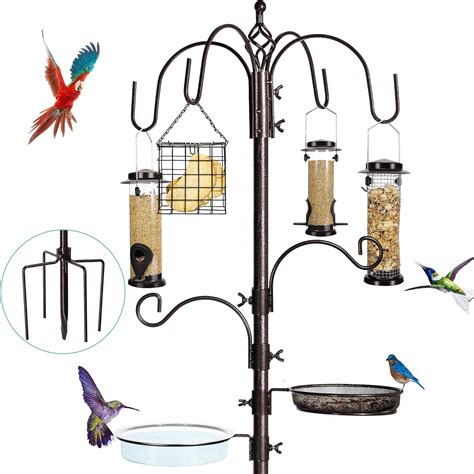 YINGYM 6-Hook Bird Feeding Station Kit, Wild Bird Feeder Stand Pole ...
