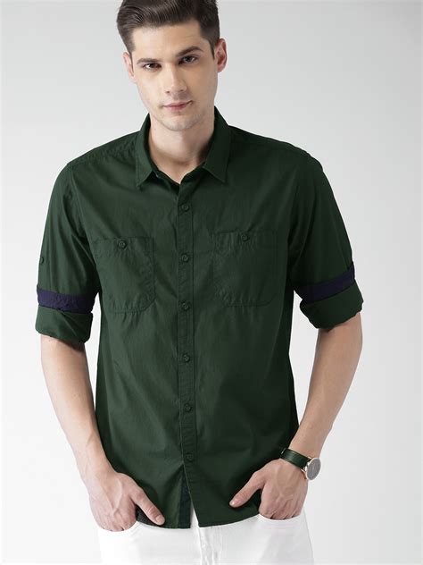 Buy HIGHLANDER Men Dark Green Slim Fit Casual Shirt - Shirts for Men ...