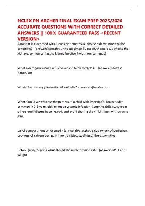 NCLEX PN ARCHER FINAL EXAM PREP 2025/2026 ACCURATE QUESTIONS WITH ...