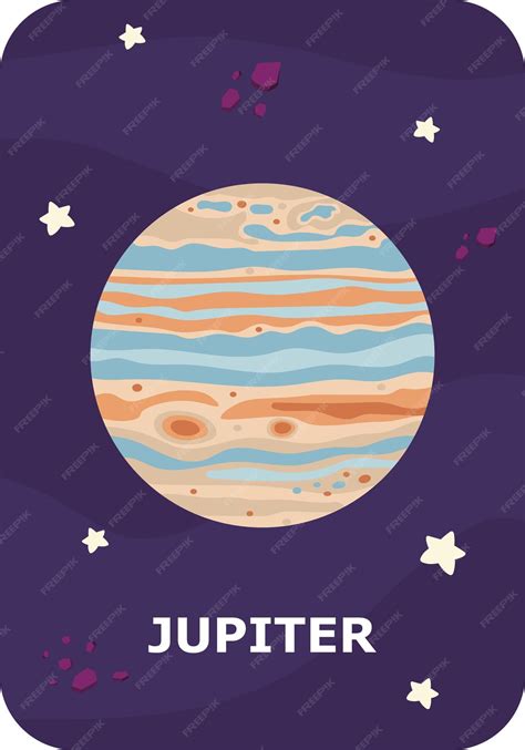 Premium Vector | Jupiter space flashcards for kids vector illustrations of solar system planets ...
