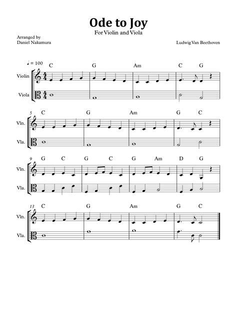 Ode to Joy (Easy Violin and Viola) (arr. Daniel Nakamura) by Ludwig van ...