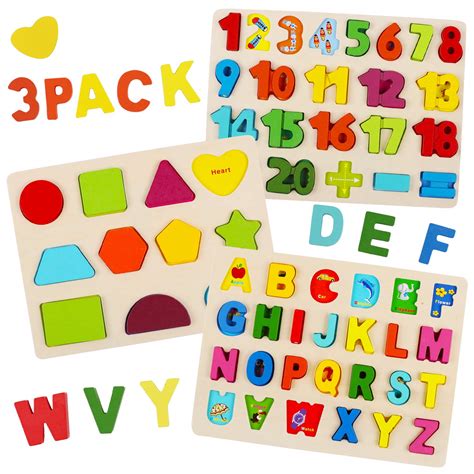 Wooden Alphabet Puzzles for Toddlers, Viniles Wooden Letter Number ...