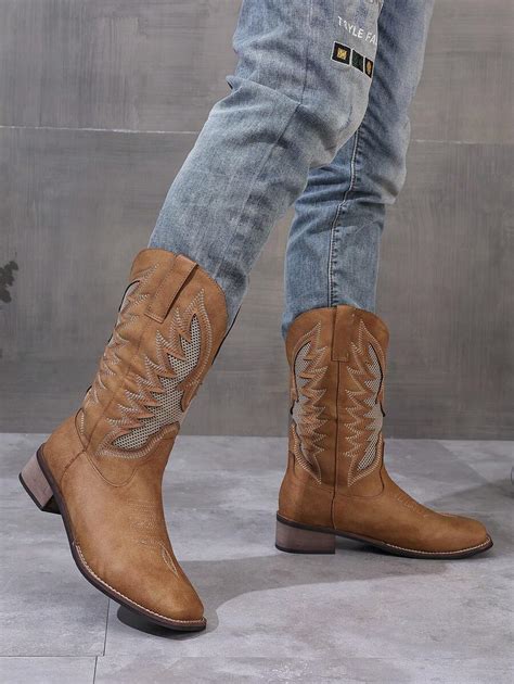Botas vaqueras de talla grande para hombres con puntera cuadrada y ...