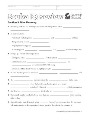 Fillable Online LAST NAME (PRINT) FIRST NAME (PRINT) DATE Scuba IQ ...