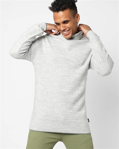 Buy Men's Grey Self Design Sweater Online at Bewakoof