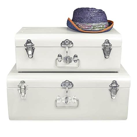 ELAN Vintage Trunk, Storage Chest (Metal, Off-White, Set of 2 ...