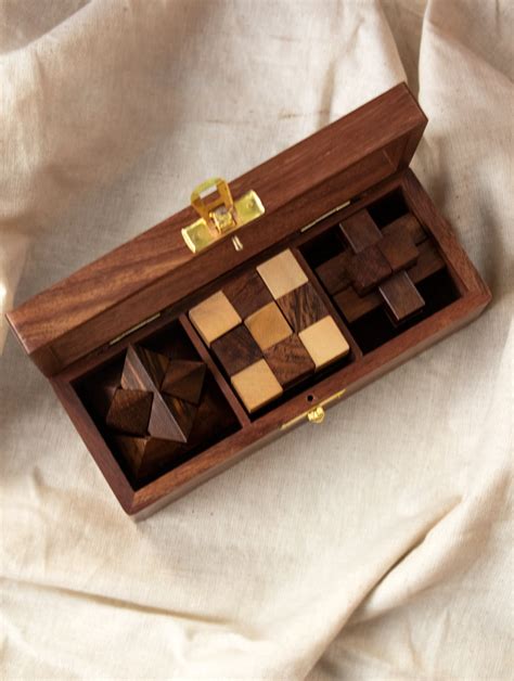 Handcrafted Wooden Puzzles With Box (Set of 3)