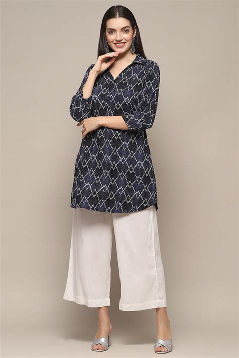 Buy Indigo Rayon Straight Kurti Online at Biba India
