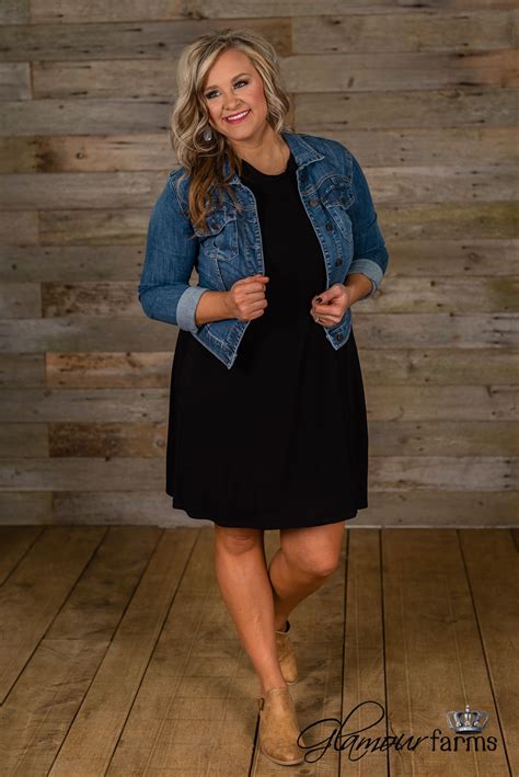 black dress with denim jacket - Sanda Wynn