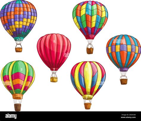 Hot air balloon with pattern ornament design. Vector sketch icons of ...