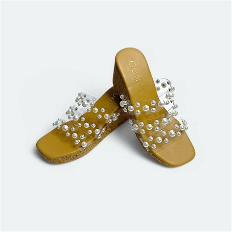 Clear Tan Pearl Wedges - Cunei India