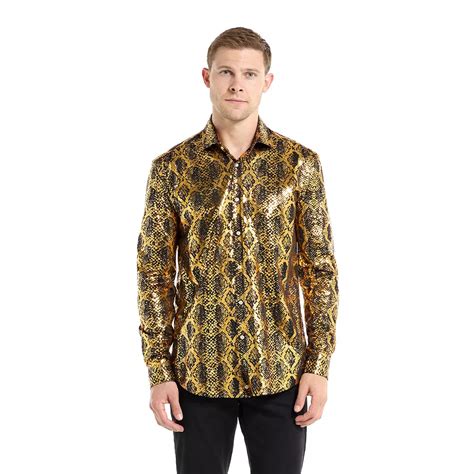 Men's OppoSuits Shiny Gold Snake Print Slim-Fit Button-Down Shirt