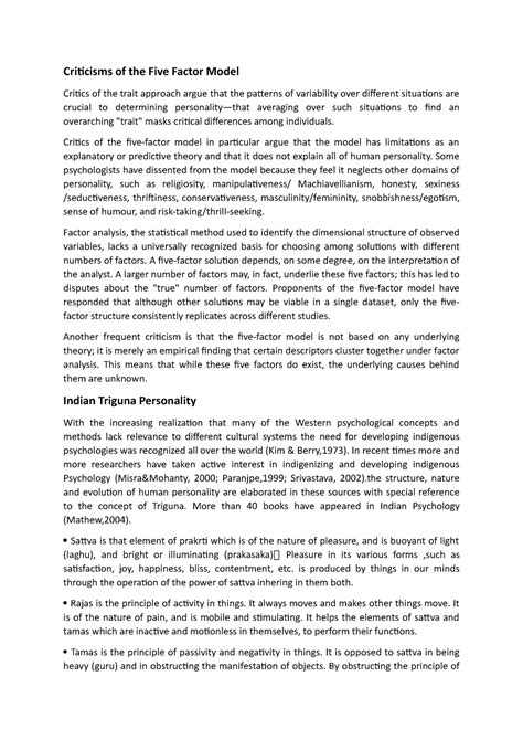 Criticisms of the Five Factor Model - Criticisms of the Five Factor ...
