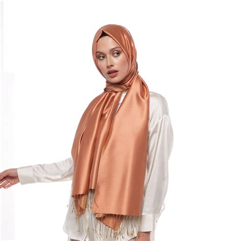 Peach Plain Silk Scarf | Ipekevi