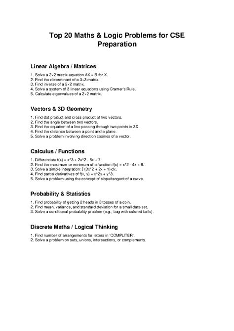 Top 20 Maths Logic Problems for CSE Preparation - Studocu