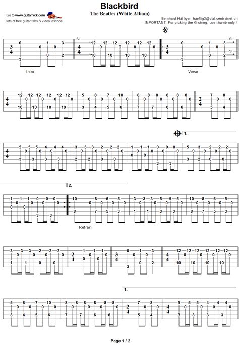 Blackbird Guitar Tab for Beginners